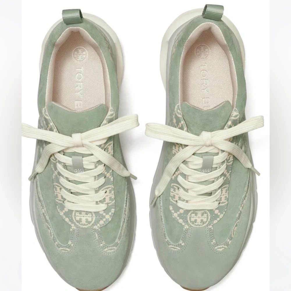 🔥🔥Authentic Tory Burch T Monogram Good Luck Sneakers Size 11M Blue /Cream